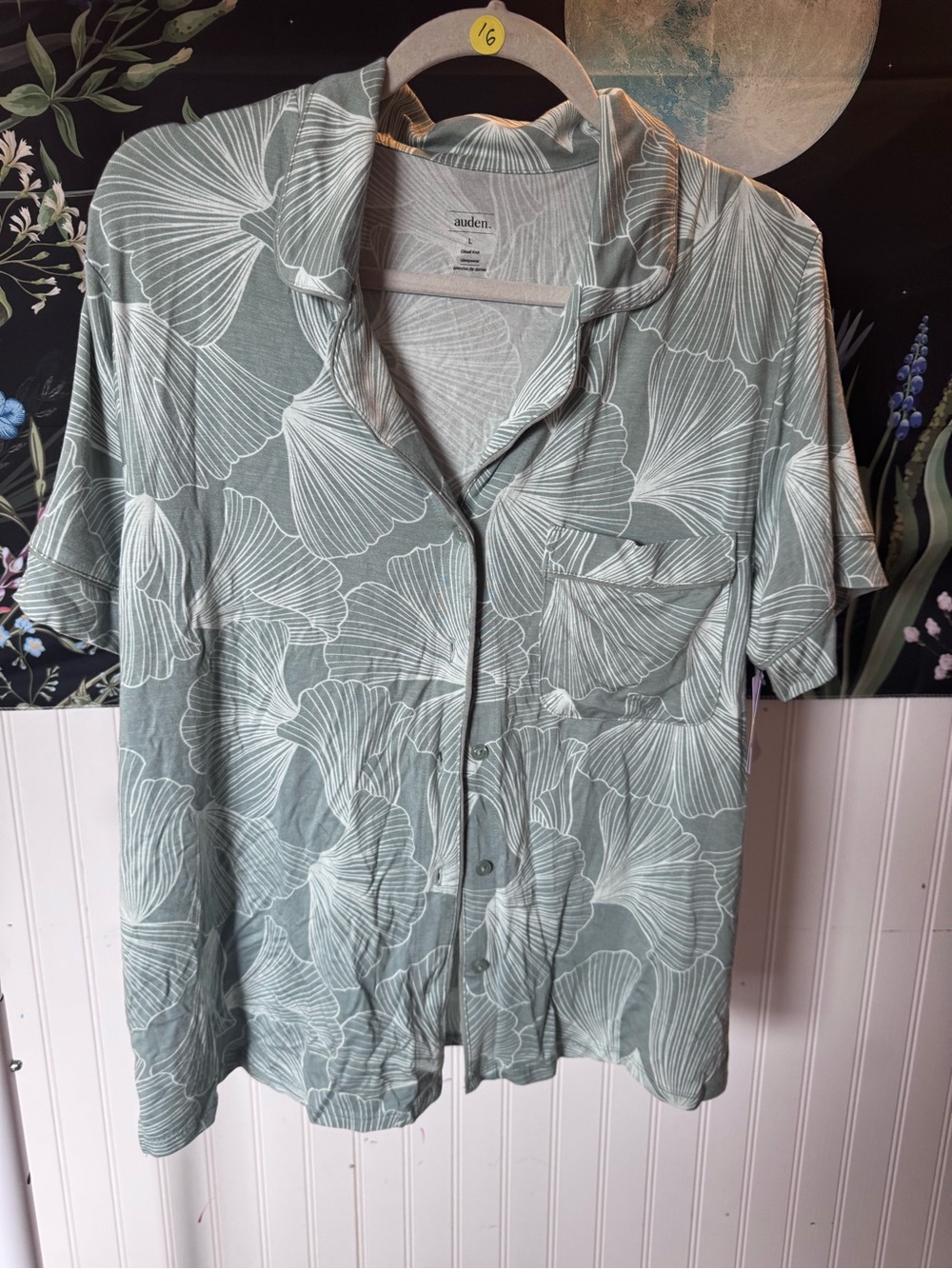 Auden Short-Sleeve Button Shirt - Sage Green Leaf Print